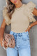 Top in maglia a costine con maniche arricciate in maglia a pois color albicocca