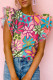 Blusa de manga con volantes y estampado floral vibrante multicolor