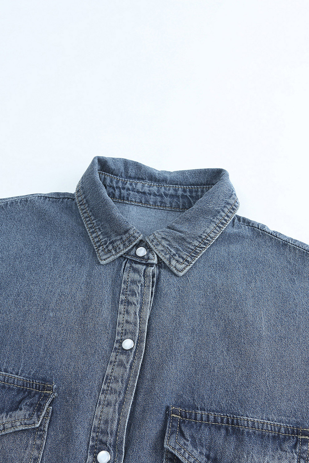 $15.85 Gray Buttoned Frayed Pocket Short Sleeve Denim Dress Wholesale