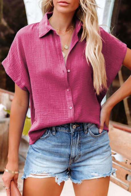 Bombažna ohlapna majica s kratkimi rokavi Rose Crinkle