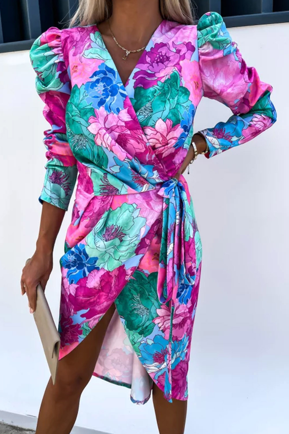 Plus Floral Print Wrap Tie Side Dress main image 1