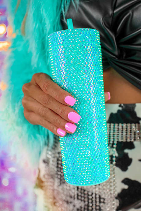 Grön Full Rhinestone Halmkopp 40oz