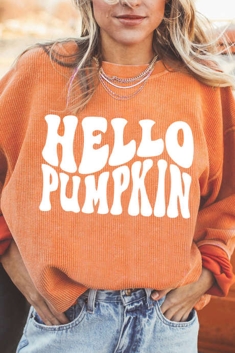 Felpa con cordoncino arancione HELLO PUMPKIN con lettere grafiche