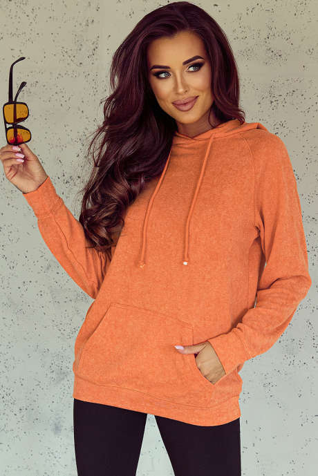 Oranje minerale wassing hoodie met trekkoord en kangoeroezak