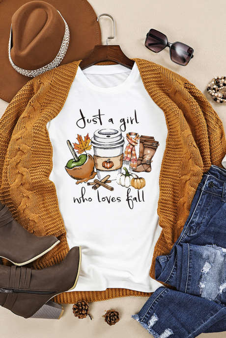 T-shirt graphique Just A Girl Who Loves Fall blanc