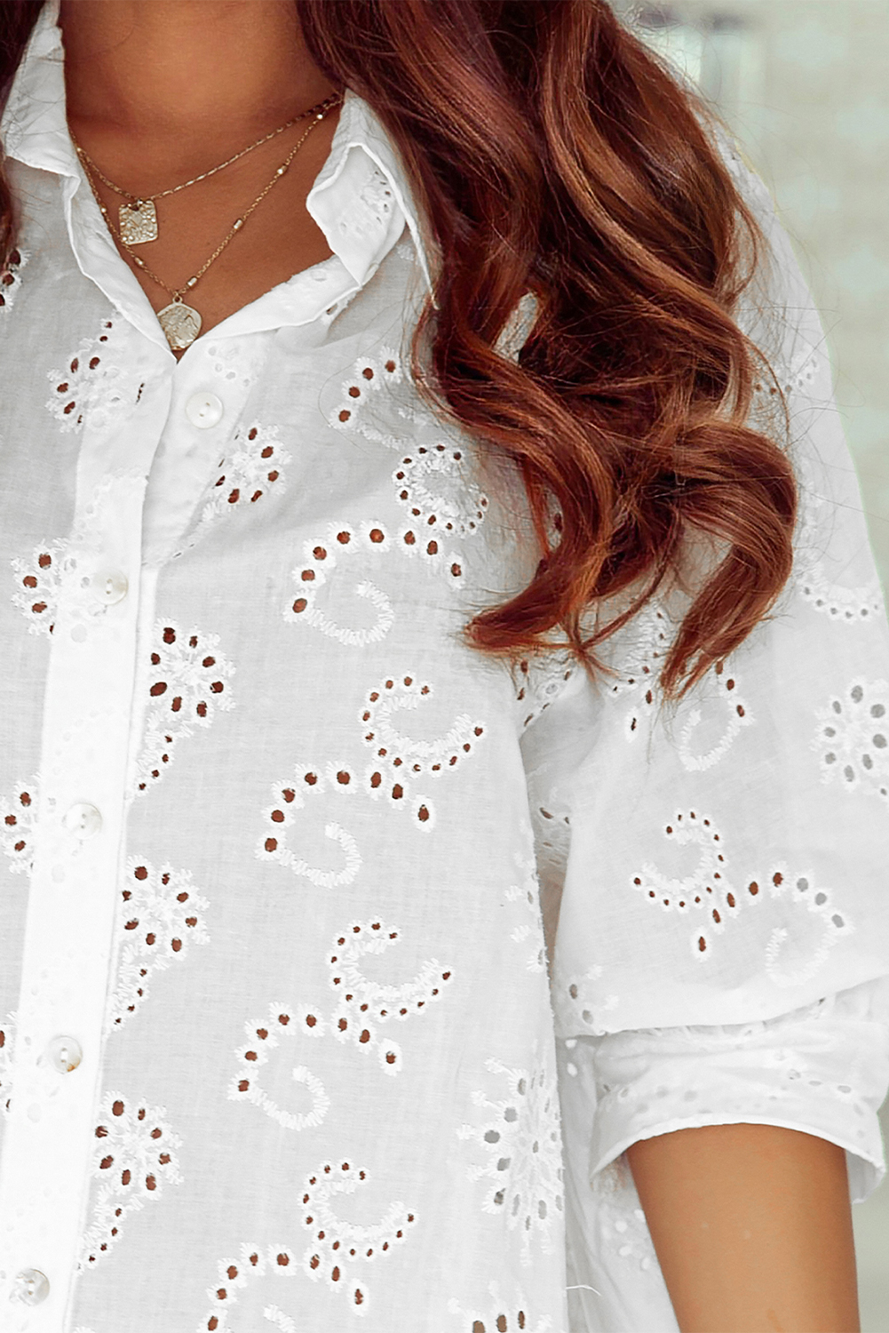 $12.9 White Eyelet Floral Pattern Shirt Babydoll Dress Wholesale