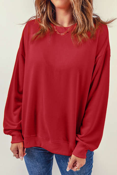 Fiery Red Plain Crew Pullover s výstřihem