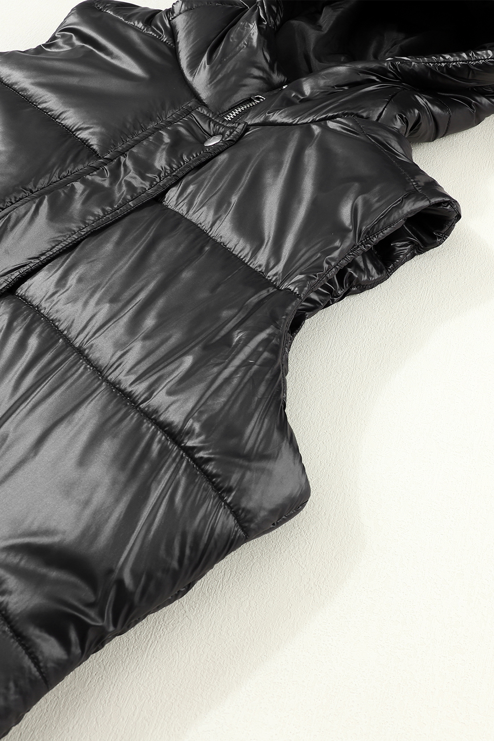 $20.24 Black Hooded Long Quilted Vest Coat Wholesale