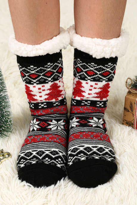 Schwarze Thermosocken mit Weihnachtsbaummuster