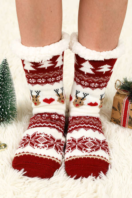 Feurige rote Cartoon-Weihnachtsmann-Fleece-Socken