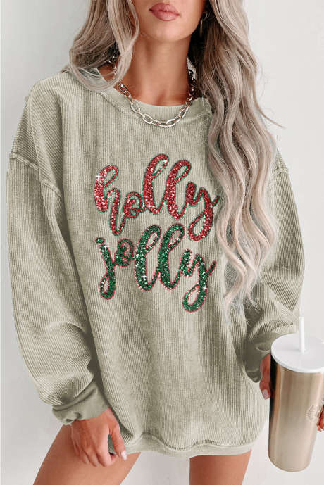 Sweat-shirt vert à cordon graphique Holly Jolly à paillettes