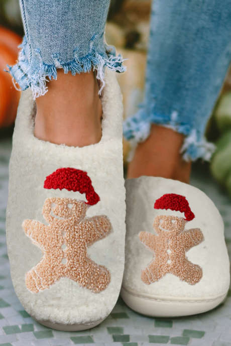 Chinelos de pelúcia para homem-biscoito de Natal branco
