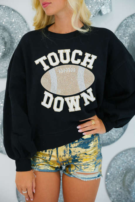 Schwarzes TOUCH DOWN-Sweatshirt mit Fußball-Grafik