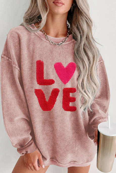 Sweat-shirt à cordon brodé rose Valentines LOVE Chenille