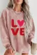 Pink Valentines LOVE Chenille Embroidered Corded Sweatshirt