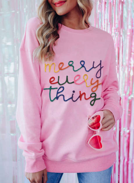 Peach Blossom Merry Every Thing ティンセル スローガン スウェットシャツ LC25315292-P4010