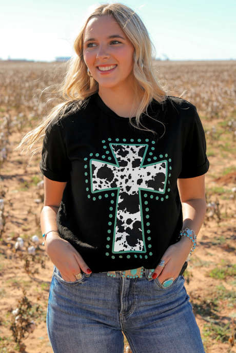 T-shirt con grafica trasversale con stampa animalier nera