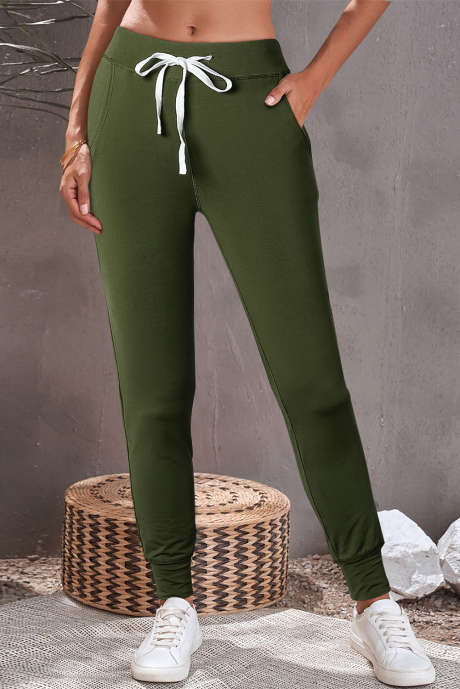 Moss Green Drawstring Elastic Waistband Pocketed Joggers