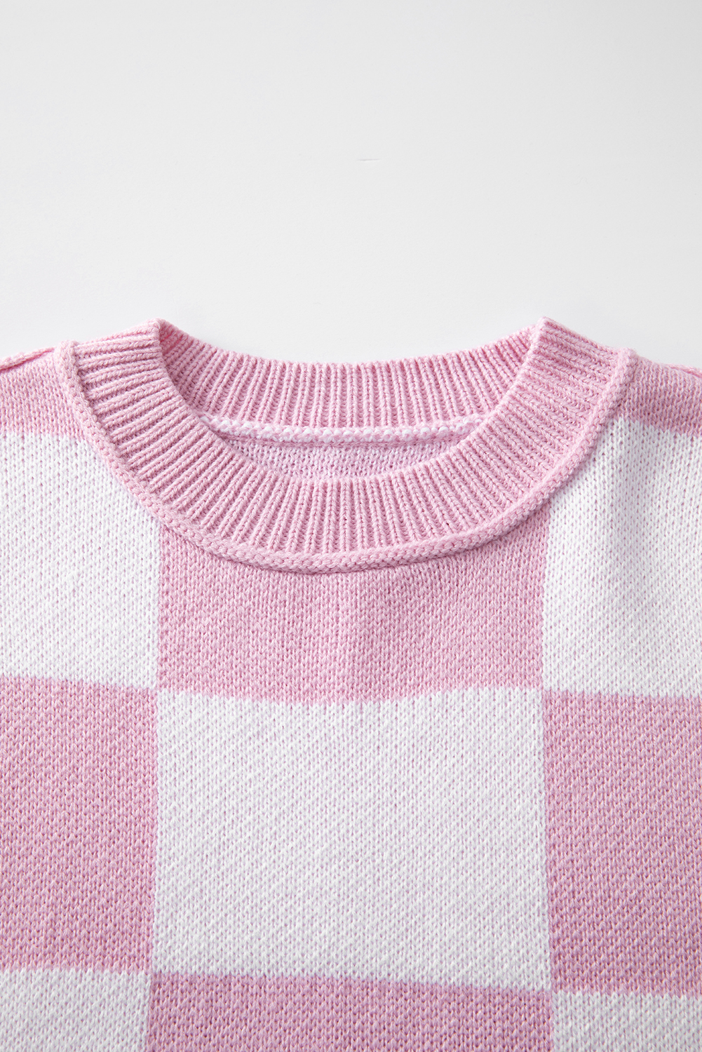 $9.18 Pink Checkered Bishop Sleeve Sweater Wholesale