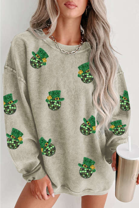 Sweat-shirt vert à paillettes avec patch boule disco St Patrick