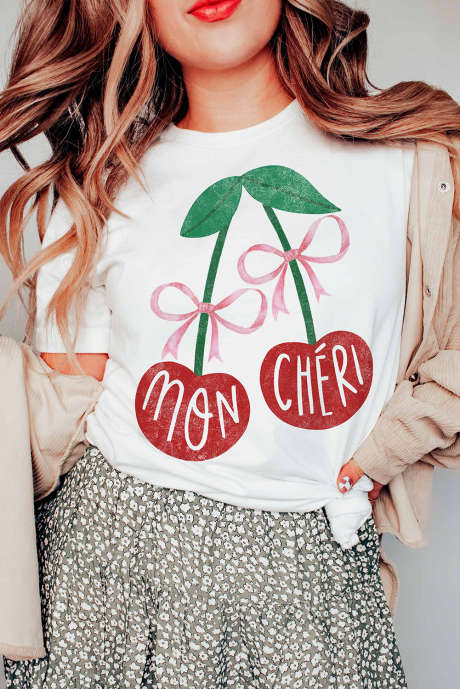 T-shirt girocollo bianca MON CHERI con grafica ciliegia