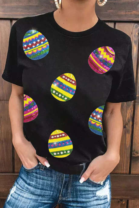 Zwart T-shirt met paaseierenprint
