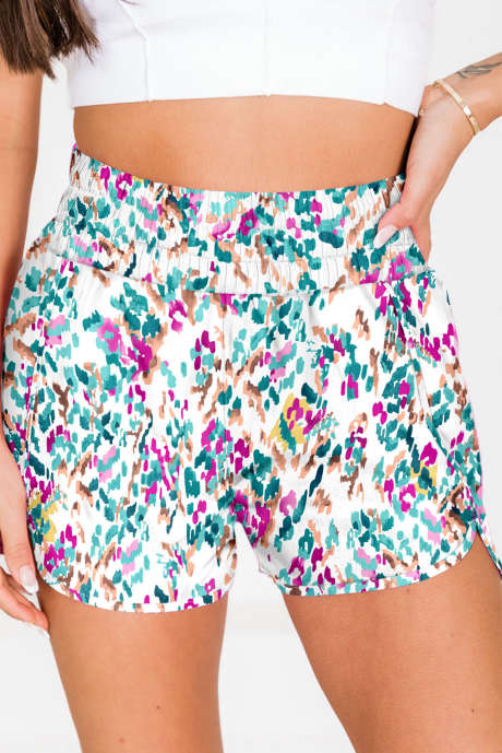 Light Blue Leopard High Waisted Athletic Shorts LC731248-P422