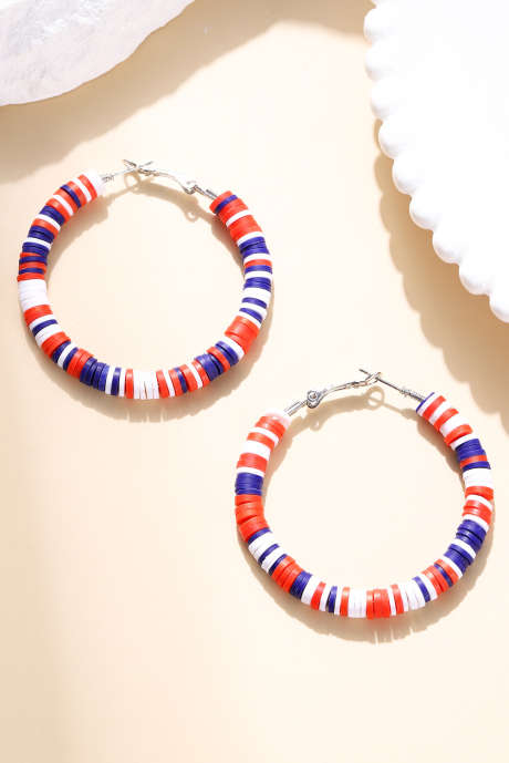 Fiery Red Patriotic Flerfarget Bead Hoop øredobber