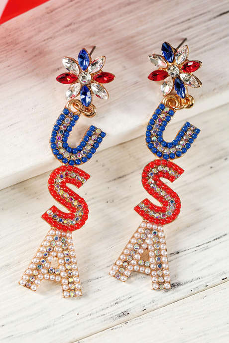 Vurige rode kralen Strass Colorblock USA oorbellen