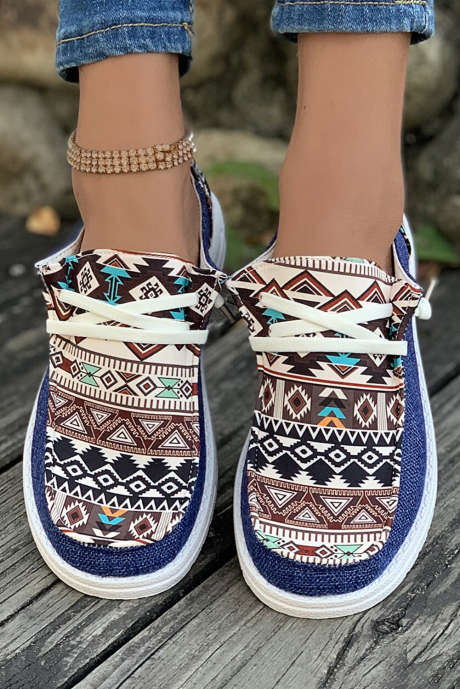 Ashleigh Blue Vintage Aztec Patchwork Lace-up Decor tasaiset kengät