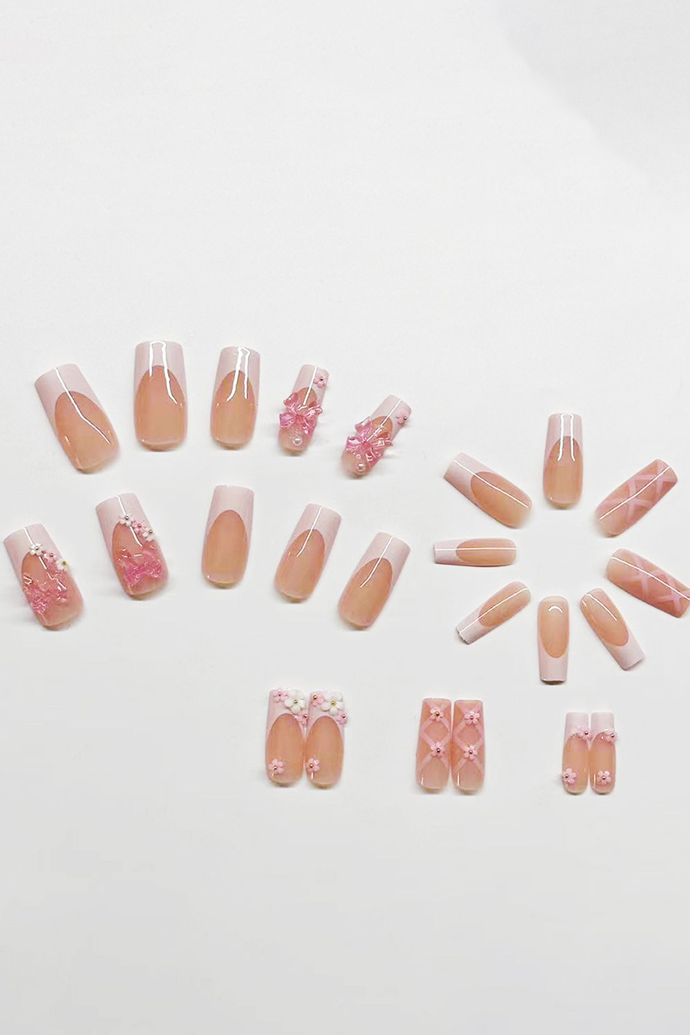 $2.57 Light Pink French Floral Bowknot Nail Sticker Set Wholesale