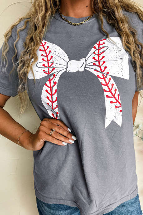 T-shirt casual grafica con fiocco da baseball grigio