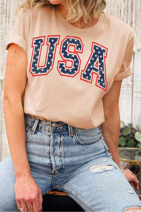 T-shirt Kaki Starry USA Lettrage Independent Day