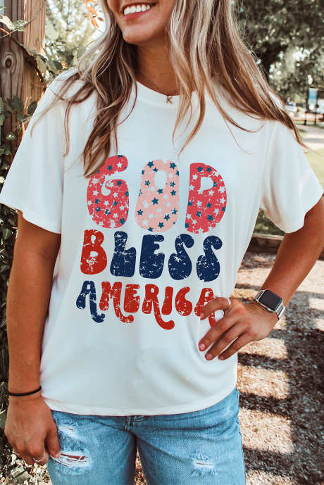 T-shirt graphique blanc God Bless America