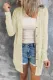 Beige Solid Color Open-Front Buttons Cardigan
