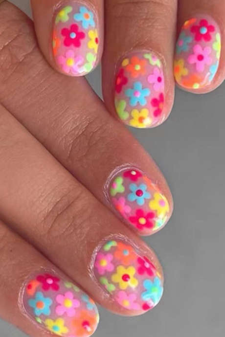 Roz Cute Flowers Print Press Pe Unghii False