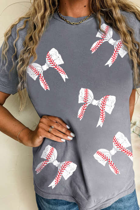 T-shirt décontracté à col ras du cou et nœud papillon de rugby gris