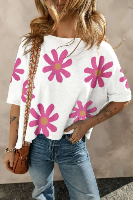 White Daisy Flower Printed Casual T Shirt LC25225136-P120