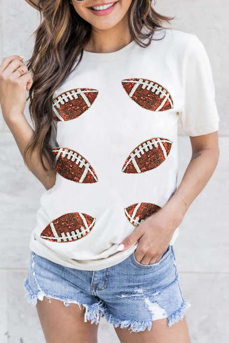 T-shirt in cotone con grafica rugby con paillettes bianche