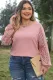 Apricot Pink Plus Size Contrast Lace Sleeve Textured Knit Top