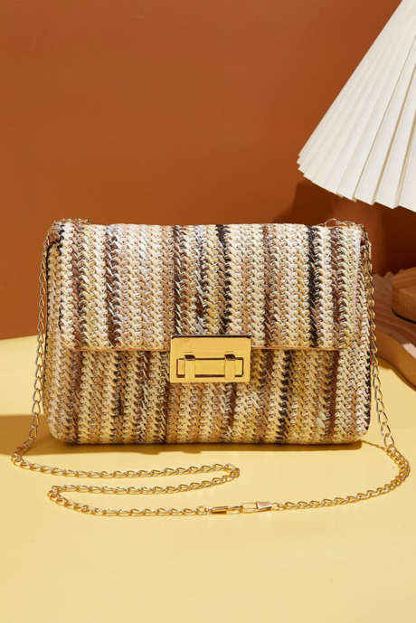 Τσάντα ώμου Camel Bohemian Woven με χρυσή αλυσίδα