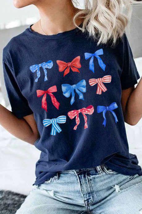 T-shirt graphique Independent Day imprimé bleu Divers Bowknot