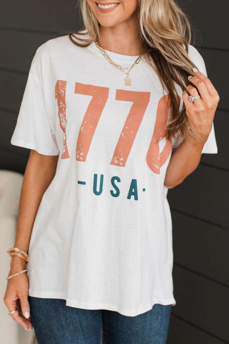 Camiseta gráfica vintage branca 1776 EUA