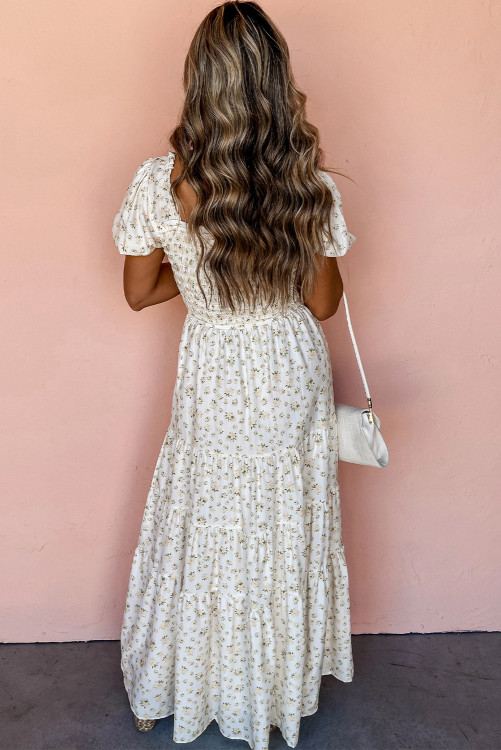 chinese dress ladies Pearle Shirred Maxi Dress Cream Floral