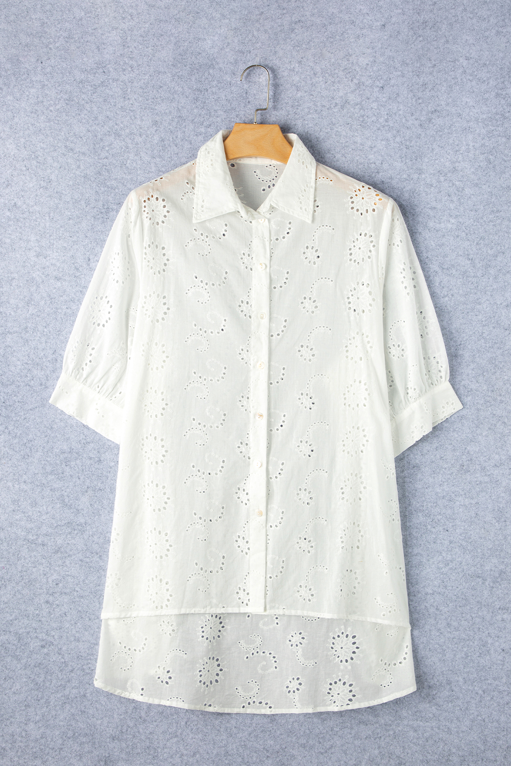 $12.9 White Eyelet Floral Pattern Shirt Babydoll Dress Wholesale