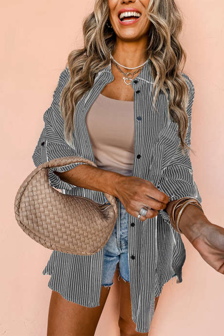 Černá dlouhá košile s rolovacím rukávem a kapsami