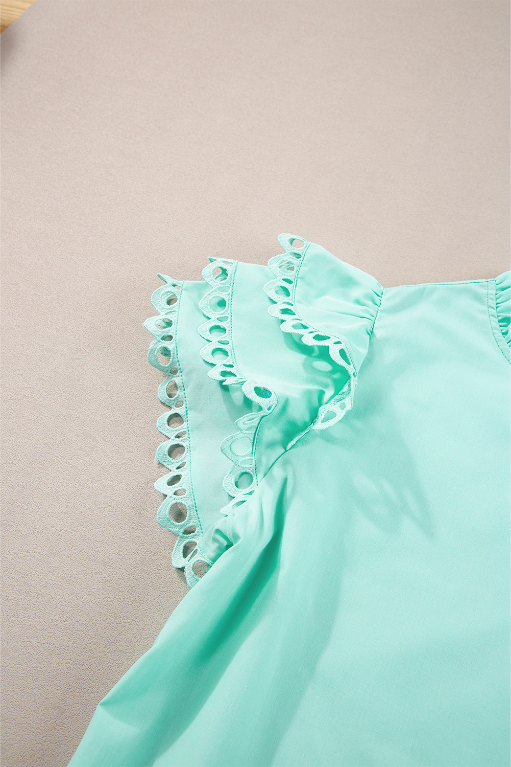$5.85 Mint Green Layered Ric Rac Cap Sleeve Frilled Neck Blouse Wholesale