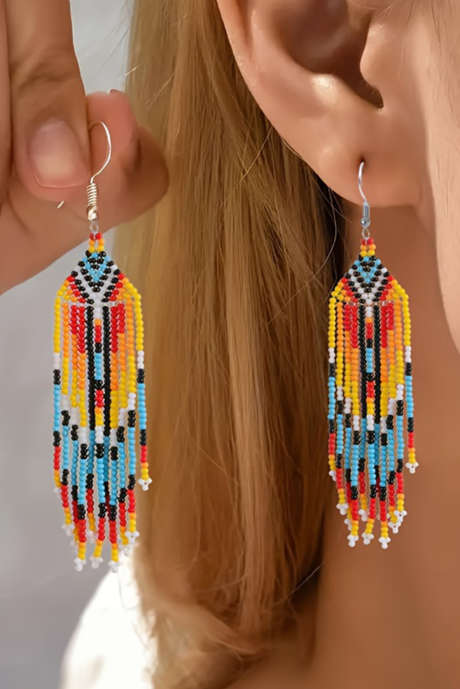 White Western Rice Bead Tassel Hook Hikaw