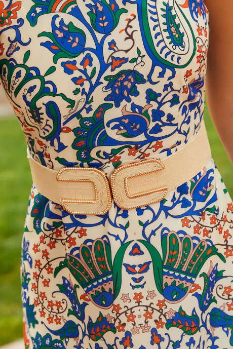 Бежевый соломенный плетеный эластичный широкий ремень