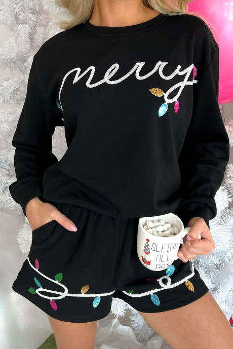 Tenue avec pull et short noirs à paillettes Merry Graphic